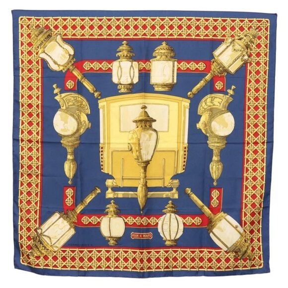 HERMES Carre 90 Scarf ""FEUX DE ROUTE"" Silk Blue Auth ar13764 - Picture 1 of 7